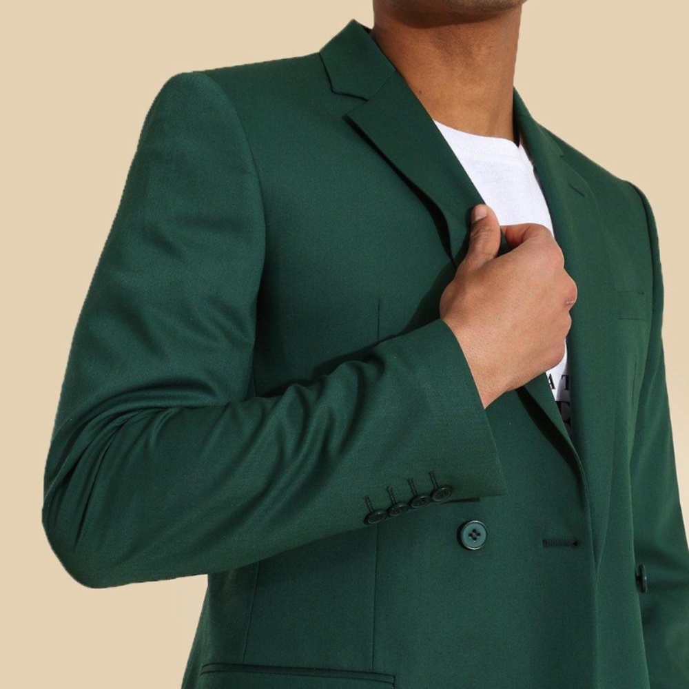SKINNY DOUBLE BREASTED SUIT JACKET - GREEN - BOOHOO MAN